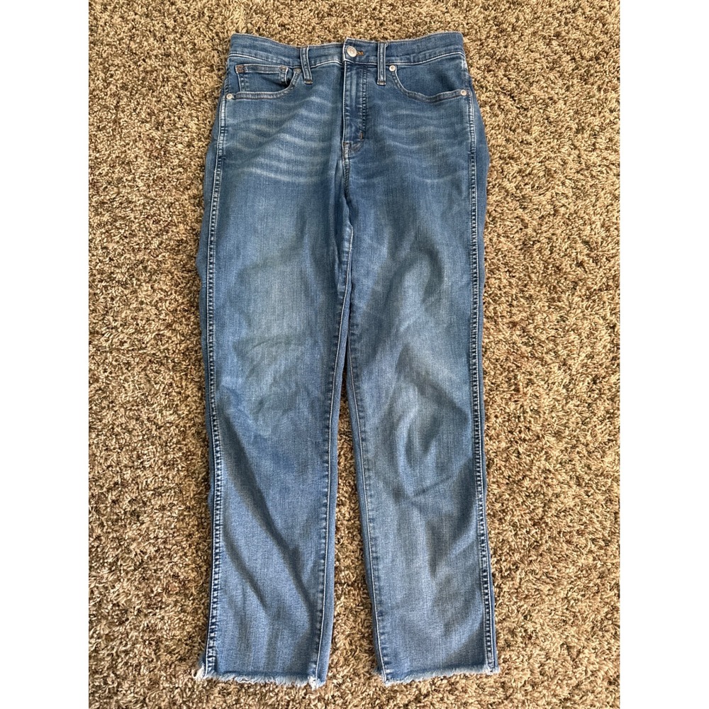 Madewell Stovepipe Jeans High Rise Raw Hem Medium Wash Blue 27 Casual Soft